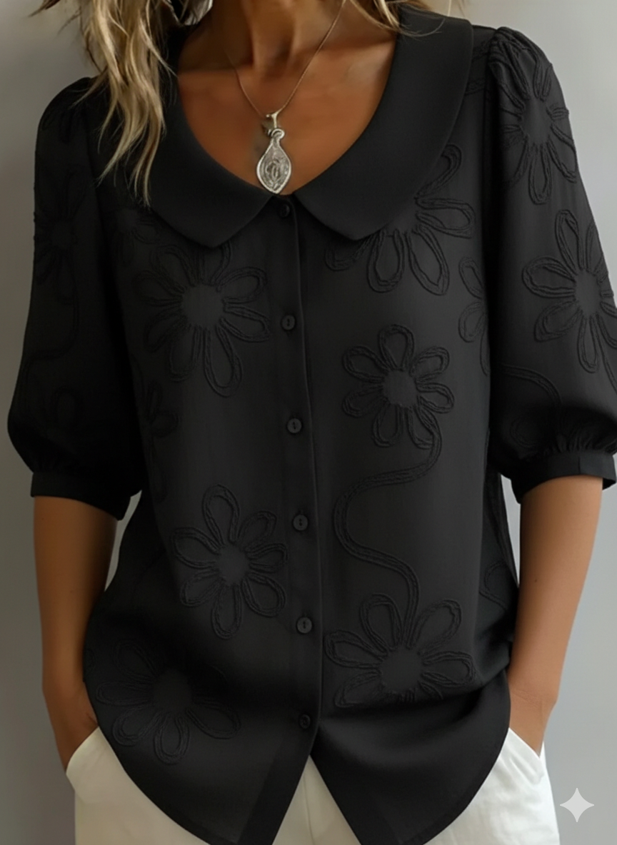 Cotton retro collar summer top, retro collar detail