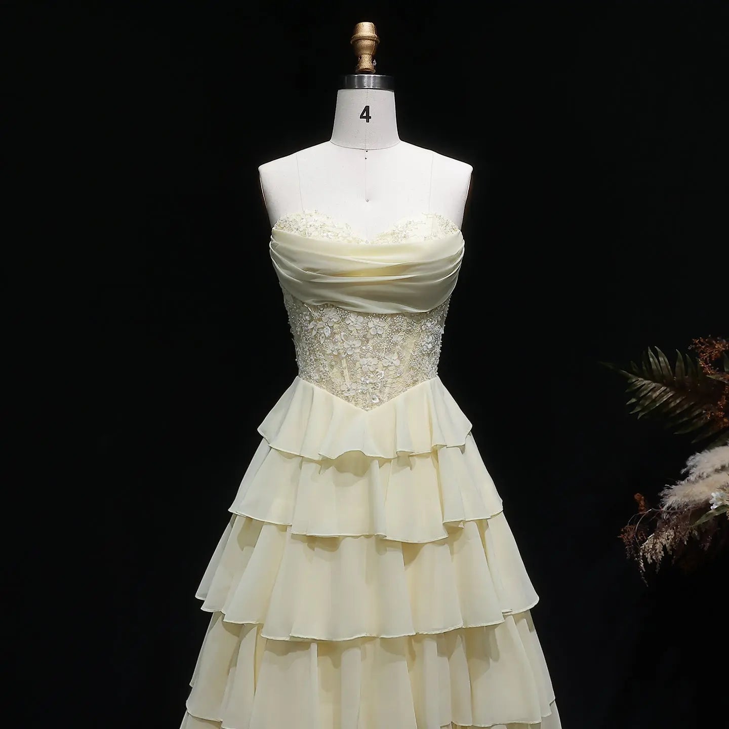 Yellow Sequin Beaded Sweetheart A-Line Prom Dress Back View