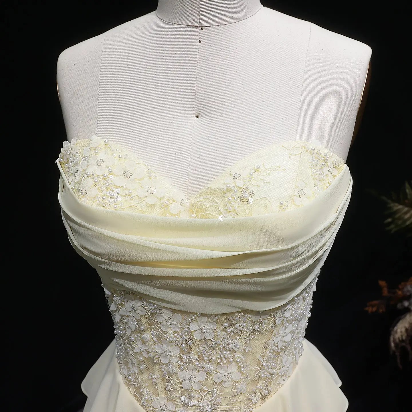 Yellow Sequin Beaded Sweetheart A-Line Prom Dress Detail View