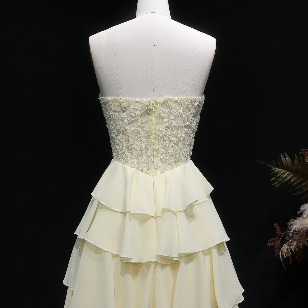 Yellow Sequin Beaded Sweetheart A-Line Prom Dress Angle View