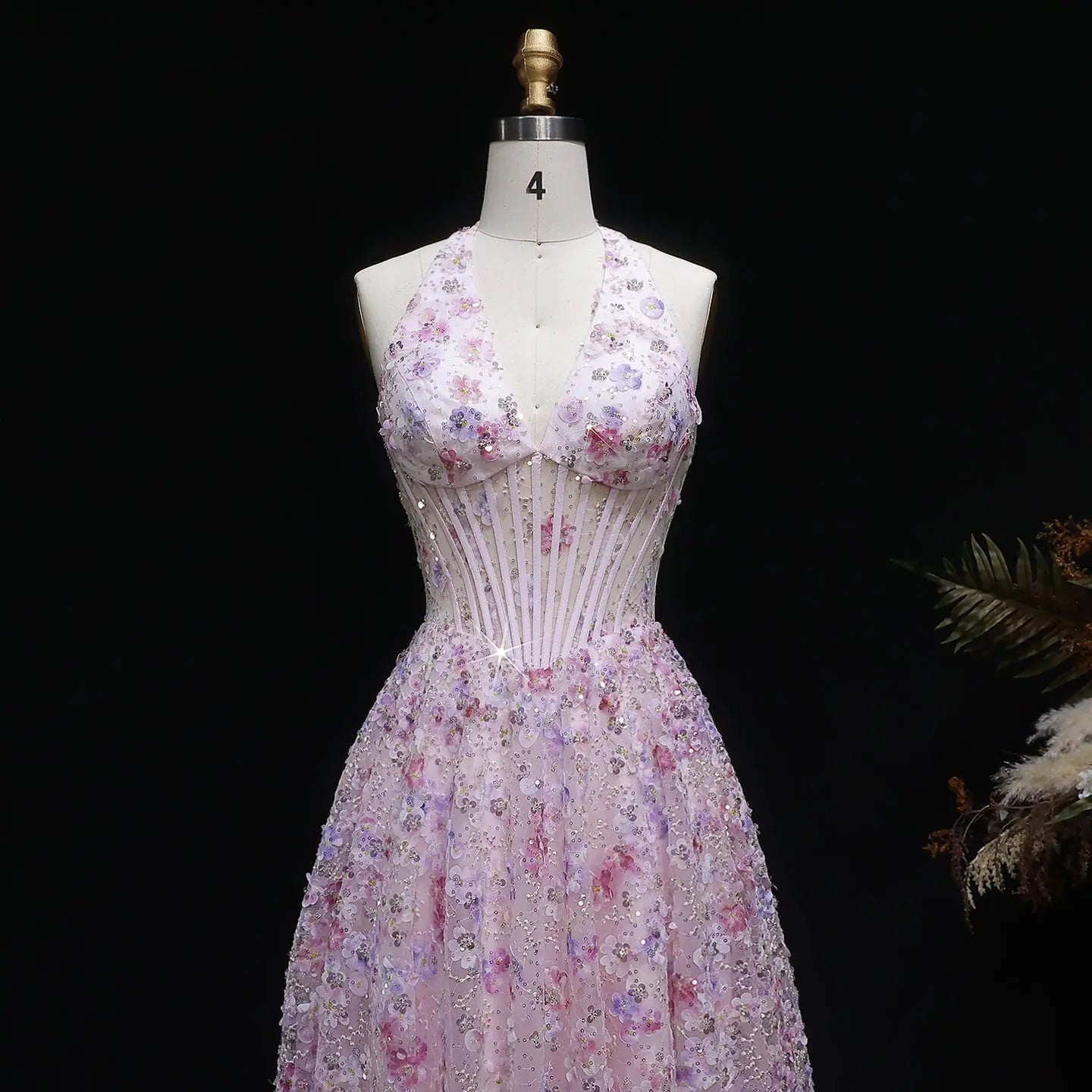 Lila Women's Formal Dress | Floral Embroidery, Halter Neck A-Line 1