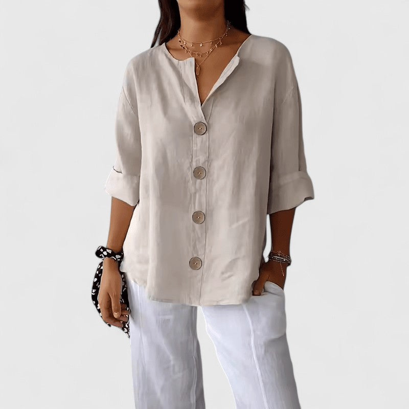 Relaxed fit tunic blouse in black, front view