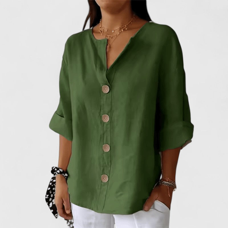 Relaxed fit tunic blouse in army green, front view