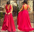 Satin Party Prom Gowns A-Line Backless  Evening Dresses