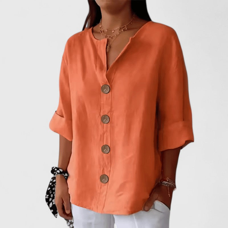 Relaxed fit tunic blouse in army green, back view