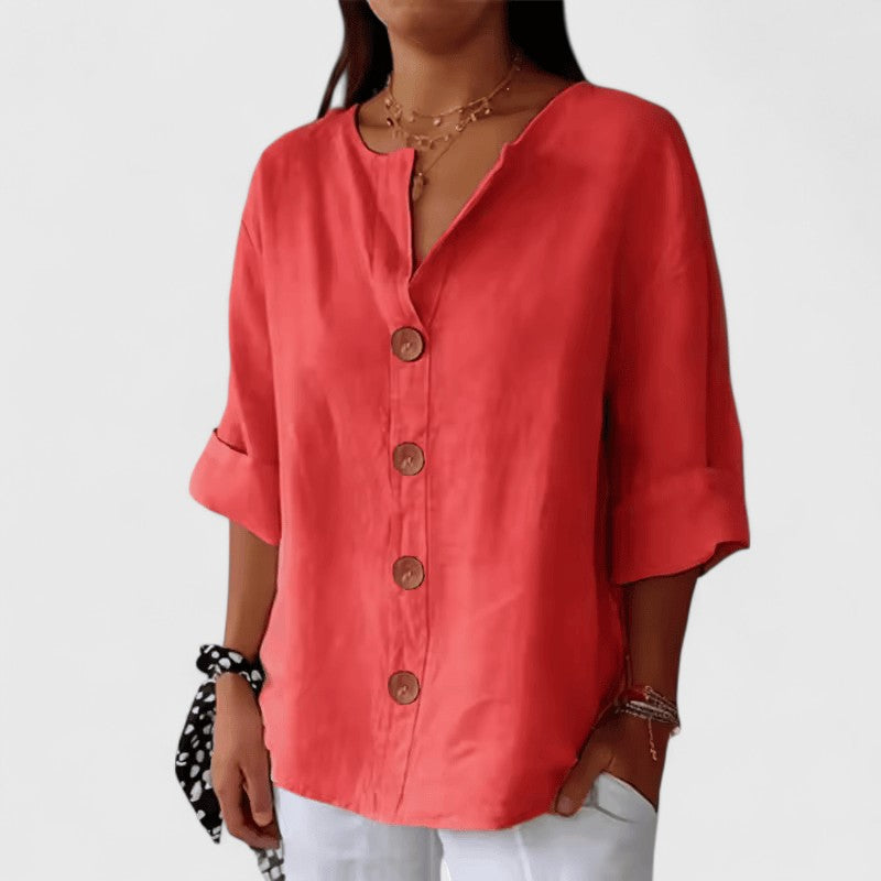 Relaxed fit tunic blouse in red, full-length view