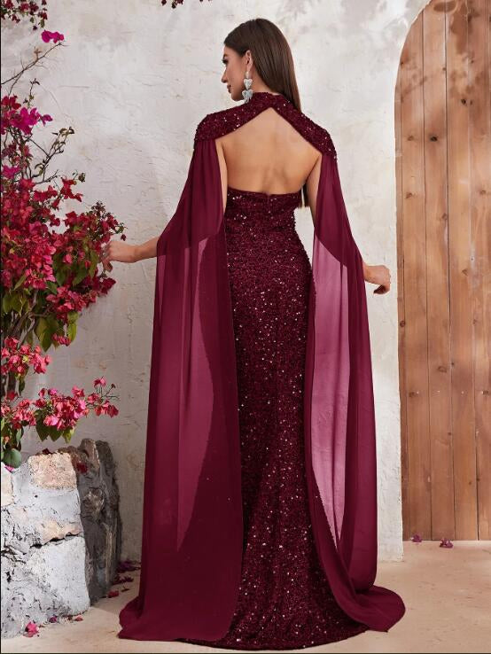 Velvet Burgundy Prom Party Gowns Mermaid Chiffon Cocktail Evening Dresses