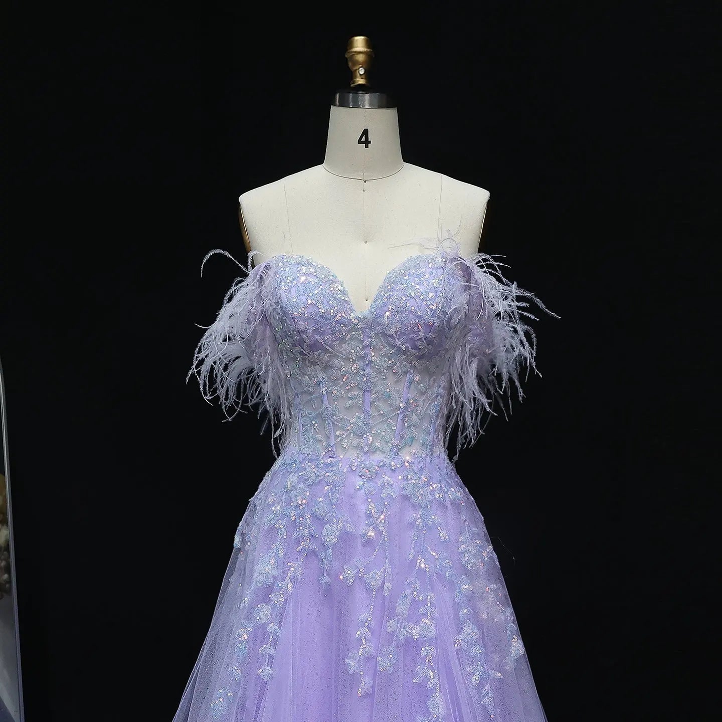 Lilac Feather Beaded Spaghetti Strap A-Line Prom Dress Back View