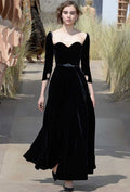 3/4 Sleeve Black Velvet Evening Dress – Custom Prom & Party Gown