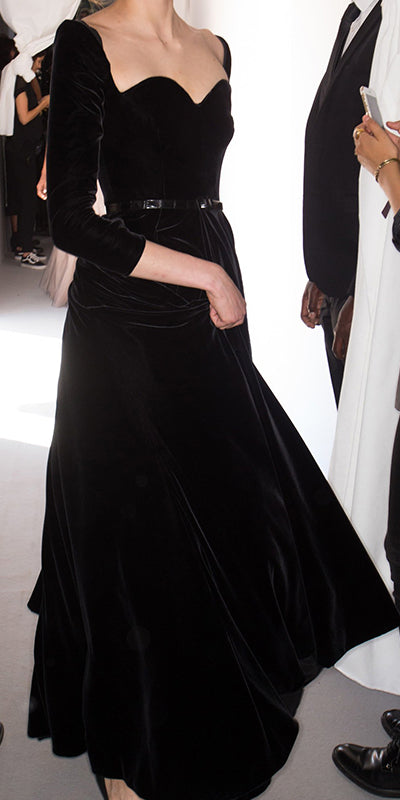 3/4 Sleeve Black Velvet Evening Dress – Custom Prom & Party Gown