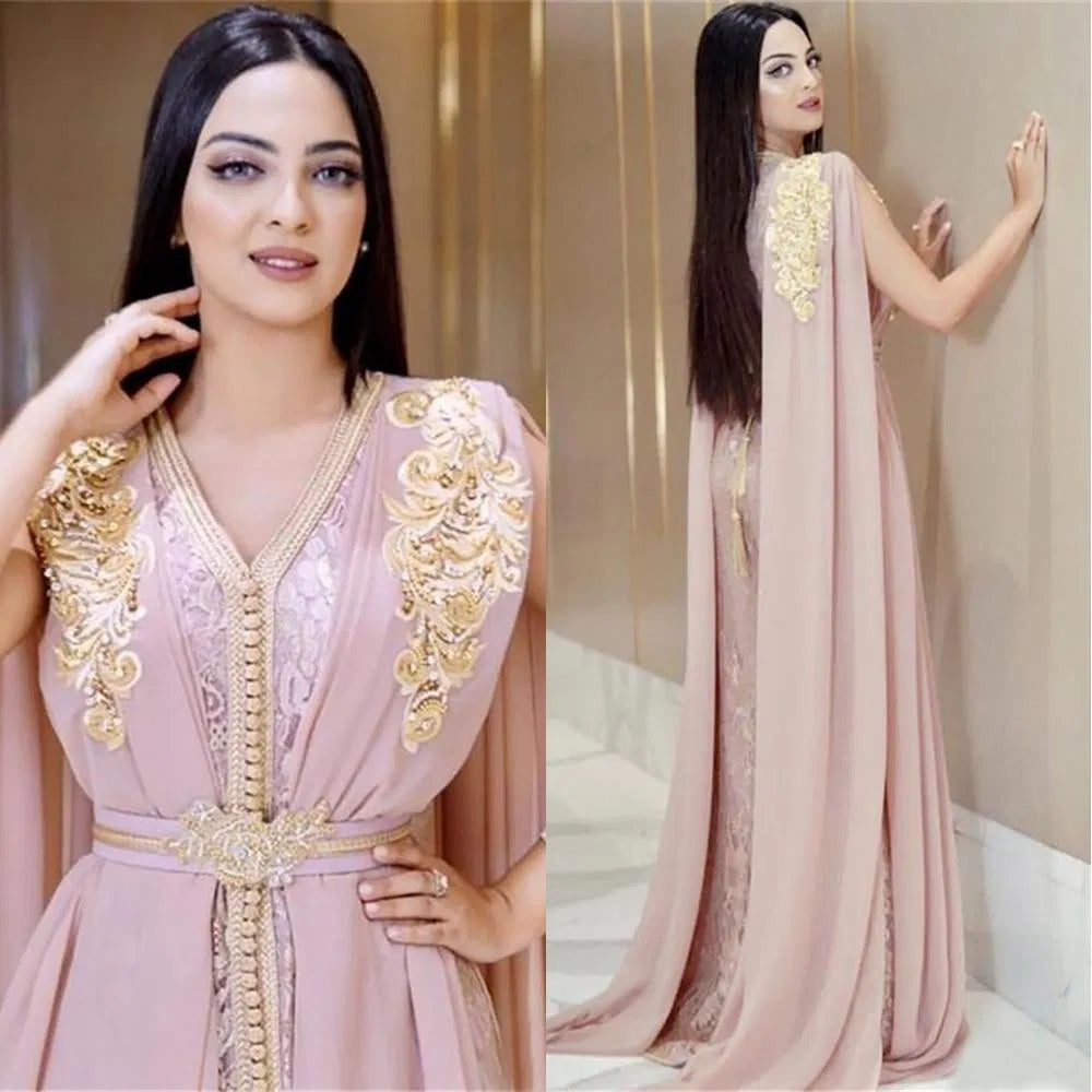 V-Neck Chiffon Prom Dresses Sequins Princess Long Evening Party Dress