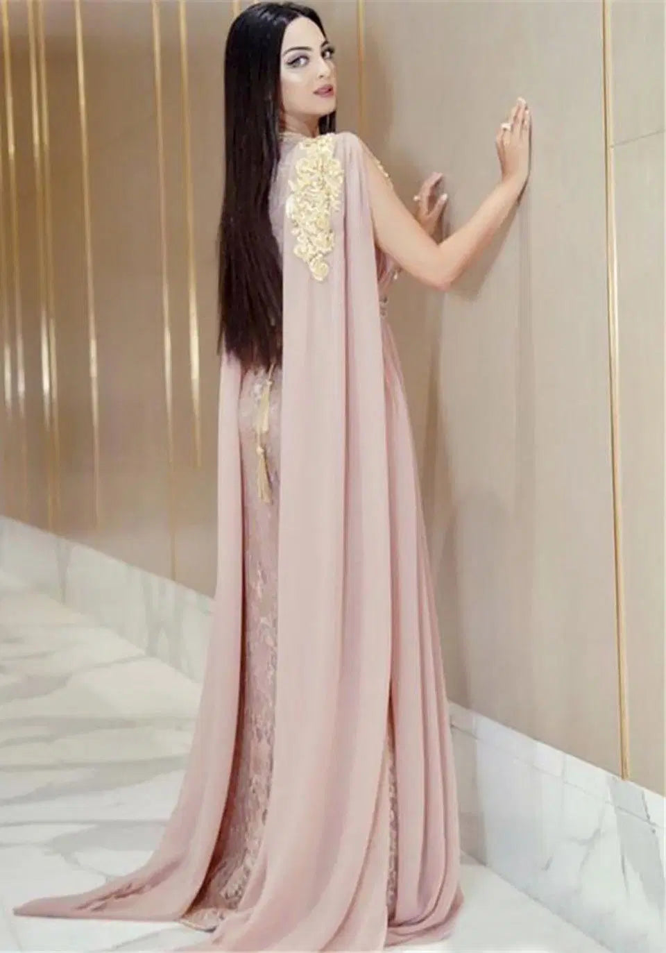 V-Neck Chiffon Prom Dresses Sequins Princess Long Evening Party Dress
